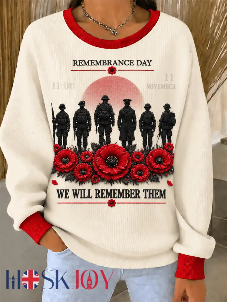 Women’s Remembrance Day Ribbed Round-Neck Sweatshirt - Apricot / S