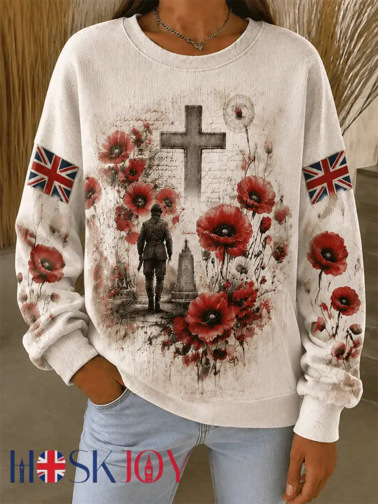 Women’s Remembrance Day Ribbed Round-Neck Sweatshirt - Apricot / S