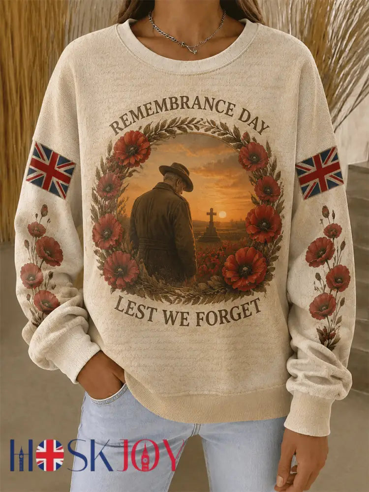 Women’s Remembrance Day Ribbed Round-Neck Sweatshirt - Apricot / S
