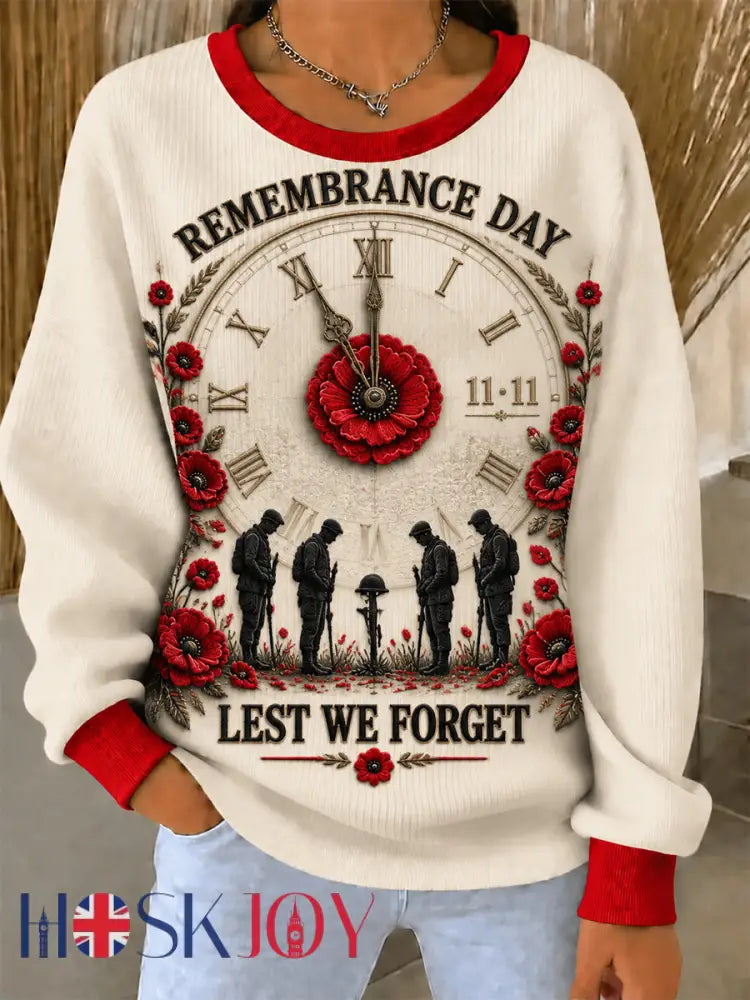 Women’s Remembrance Day Ribbed Round-Neck Sweatshirt - Beige / S