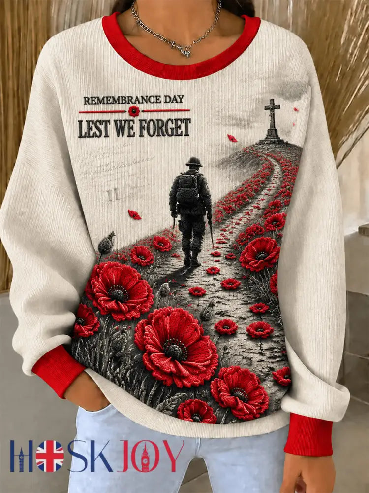 Women’s Remembrance Day Ribbed Round-Neck Sweatshirt - Beige / S
