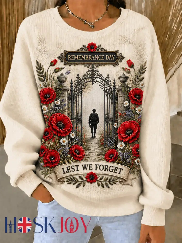 Women’s Remembrance Day Ribbed Round-Neck Sweatshirt - Beige / S