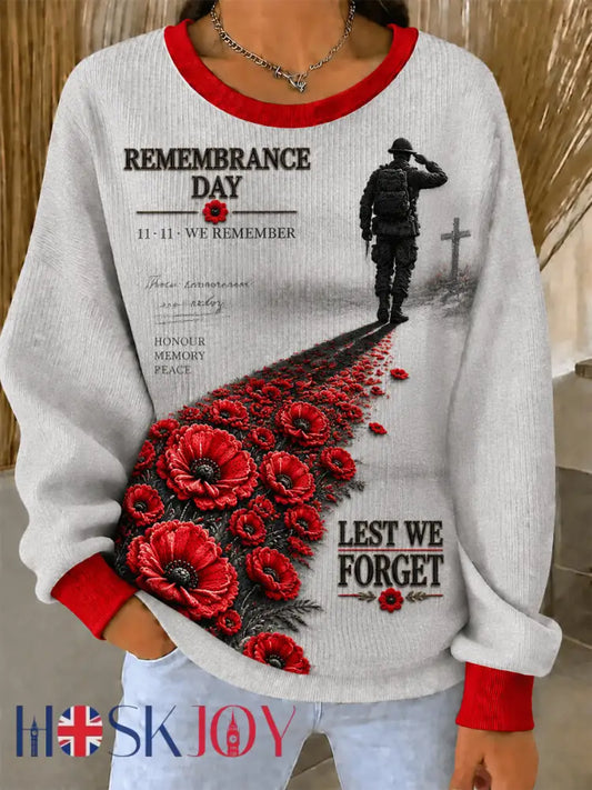 Women’s Remembrance Day Ribbed Round-Neck Sweatshirt - Light Gray / S