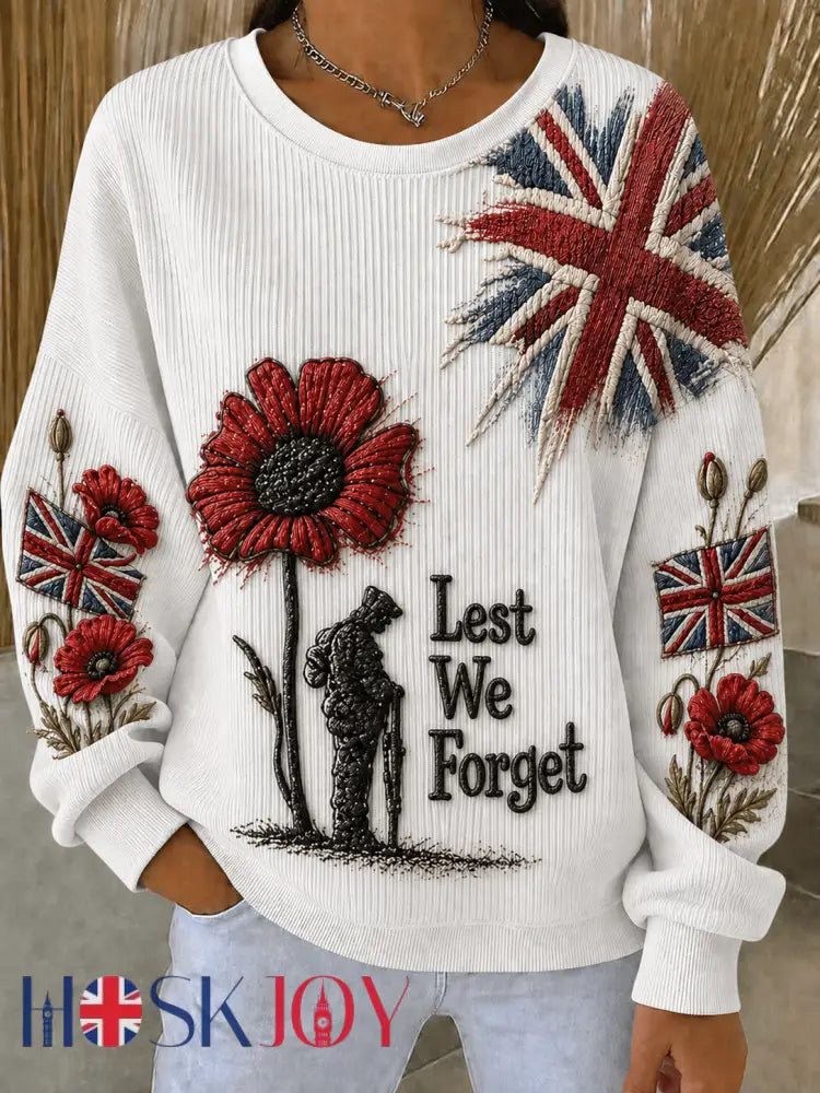 Women’s Remembrance Day Ribbed Round-Neck Sweatshirt - White / S