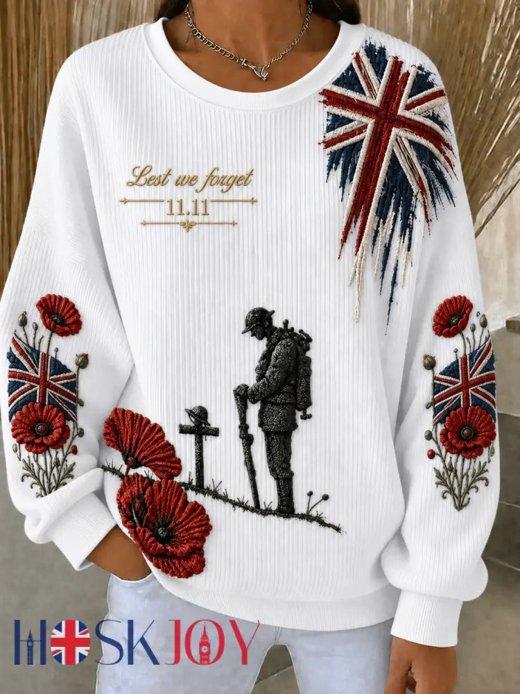 Women’s Remembrance Day Ribbed Round-Neck Sweatshirt - White / S