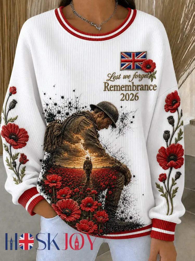 Women’s Remembrance Day Ribbed Round-Neck Sweatshirt - White / S