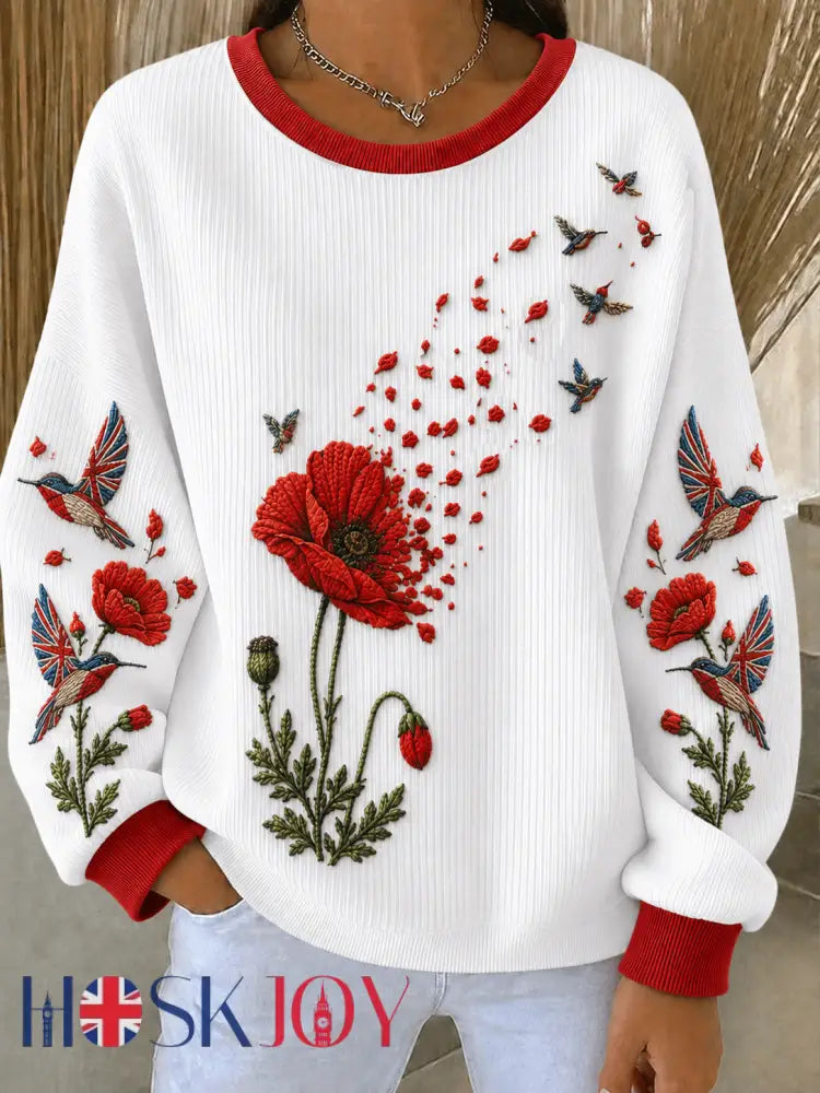 Women’s Remembrance Day Ribbed Round-Neck Sweatshirt - White / S