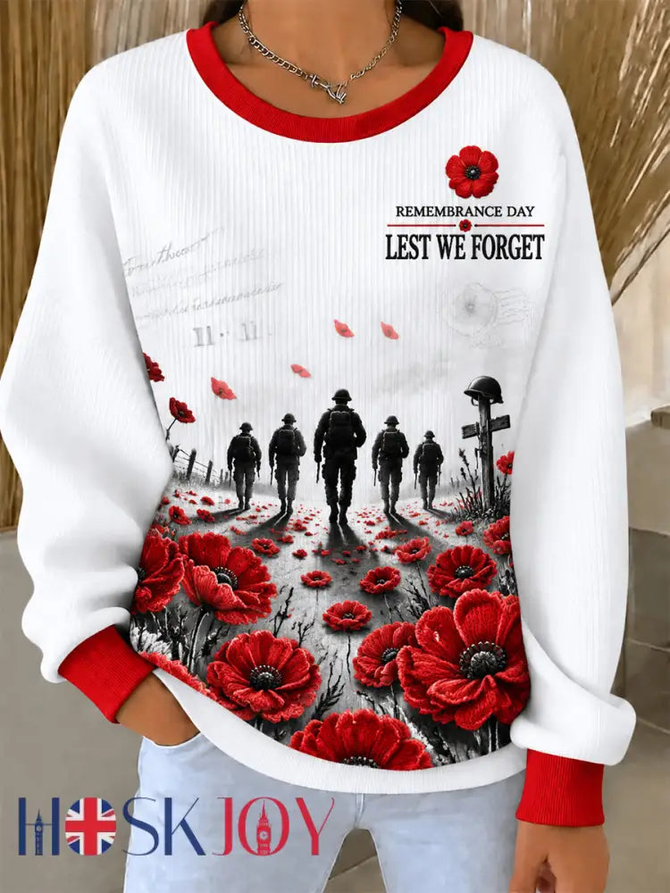 Women’s Remembrance Day Ribbed Round-Neck Sweatshirt - White / S