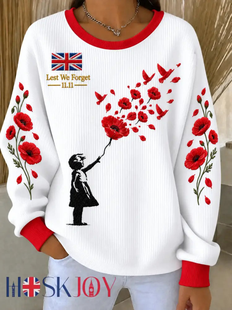 Women’s Remembrance Day Ribbed Round-Neck Sweatshirt - White / S