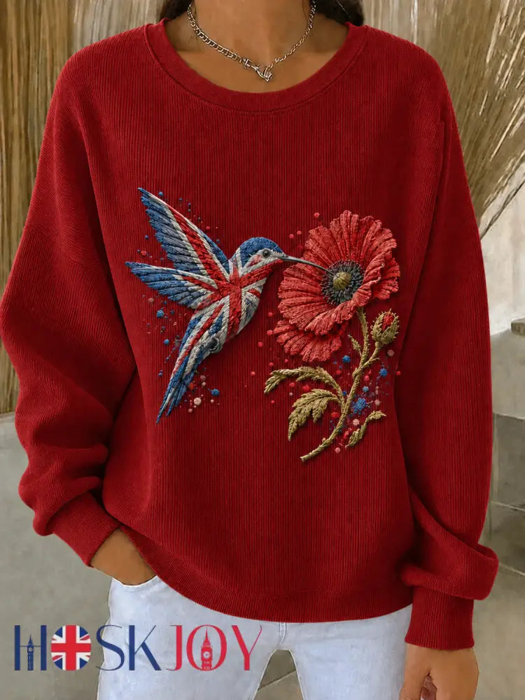 Women’s Remembrance Day Ribbed Round-Neck Sweatshirt - Wine Red / S