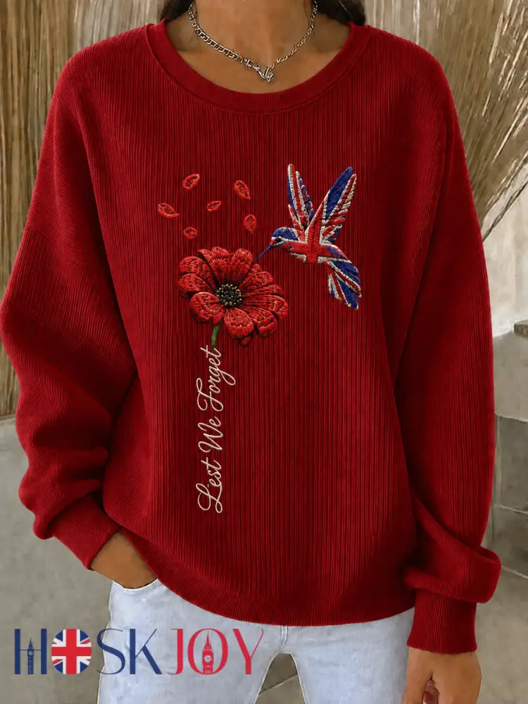 Women’s Remembrance Day Ribbed Round-Neck Sweatshirt - Wine Red / S