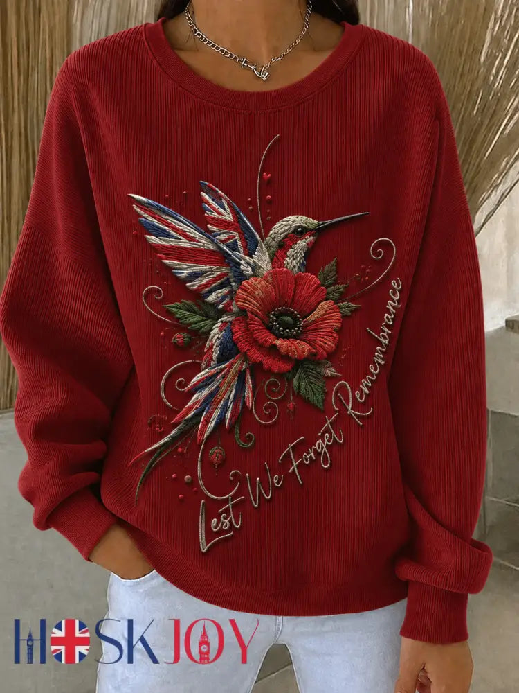 Women’s Remembrance Day Ribbed Round-Neck Sweatshirt - Wine Red / S