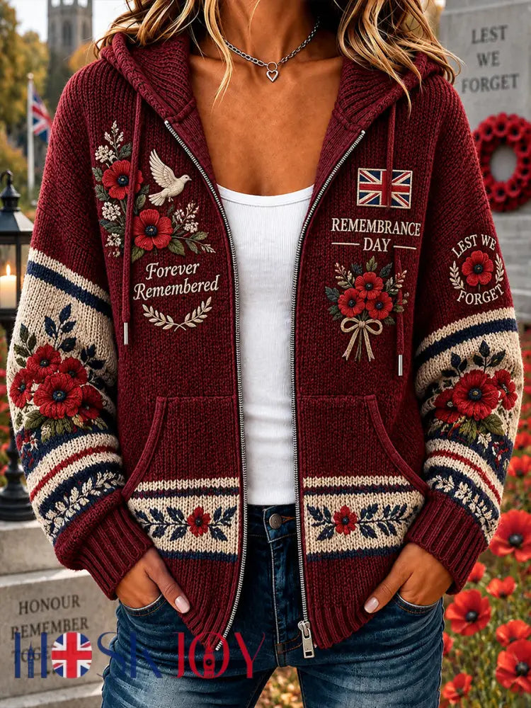 Women’s Remembrance Day Veteran Commemorative Print Knit Hoodie - A / S