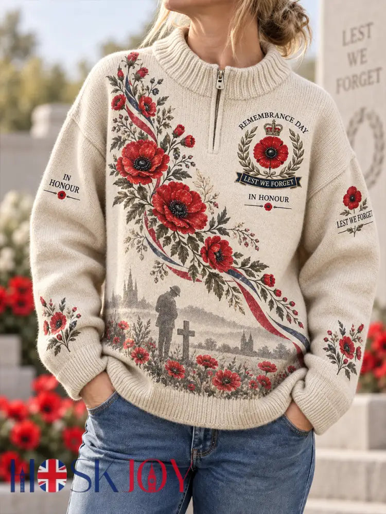 Women’s Remembrance Day Veteran Commemorative Print Turtleneck Sweatshirt - A / S