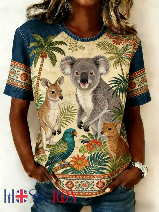 Women’s Retro Australian Flag Badge Koala Short-Sleeve T-Shirt Apricot / S