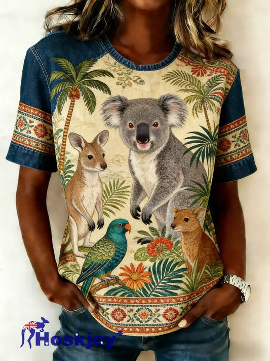 Women’s Retro Australian Flag Badge Koala Short-Sleeve T-Shirt Apricot / S