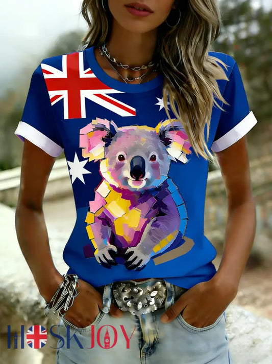 Women’s Retro Australian Flag Badge Koala Short-Sleeve T-Shirt - Blue / S