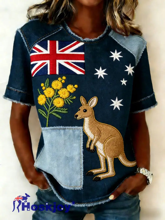 Women’s Retro Australian Flag Badge Print Casual Short-Sleeve T-Shirt Blue / S