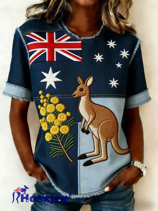 Women’s Retro Australian Flag Emblem Animal Casual Comfortable T-Shirt Blue / S