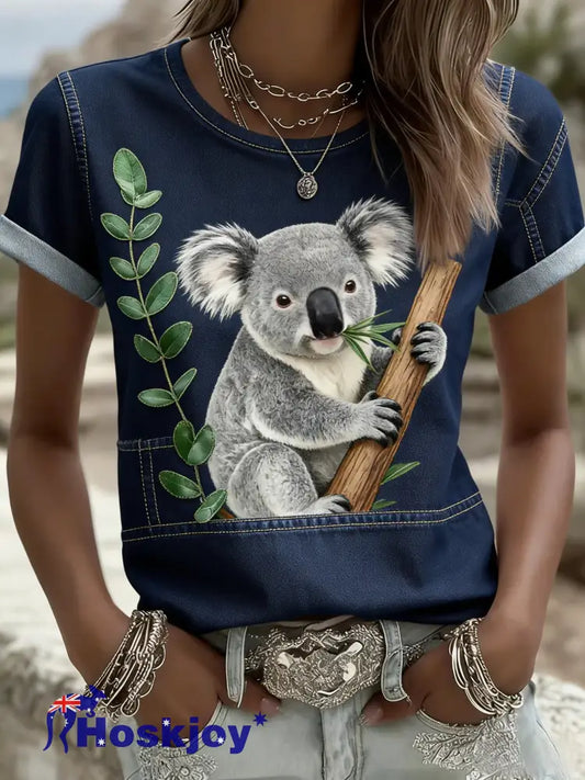 Women’s Retro Australian Koala Art Short-Sleeve T-Shirt Blue / S