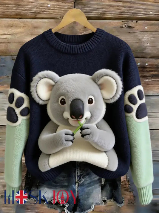 Women’s Retro Australian Koala Flannel Sweater Top - Navy Blue / S
