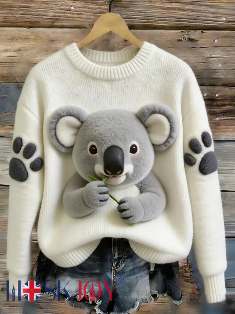 Women’s Retro Australian Koala Flannel Sweater Top - White / S