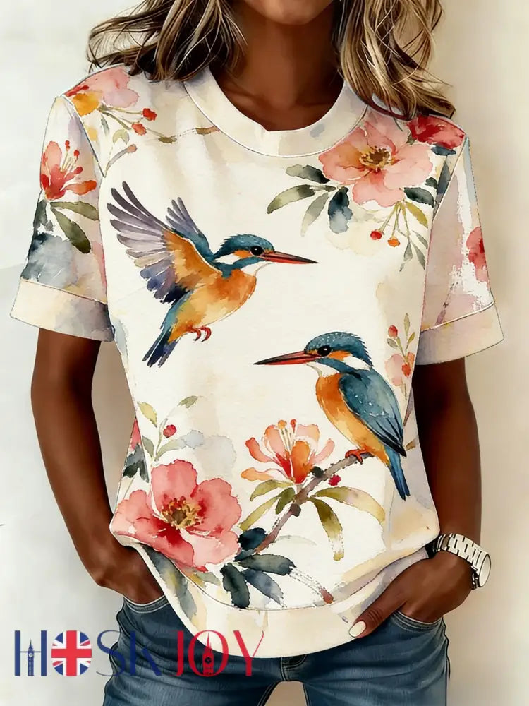 Women’s Retro Australian Laughing Kookaburra Casual Comfortable Short Sleeve T-Shirt Beige / S