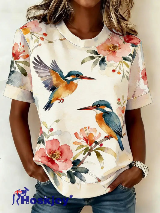 Women’s Retro Australian Laughing Kookaburra Casual Comfortable Short Sleeve T-Shirt Beige / S