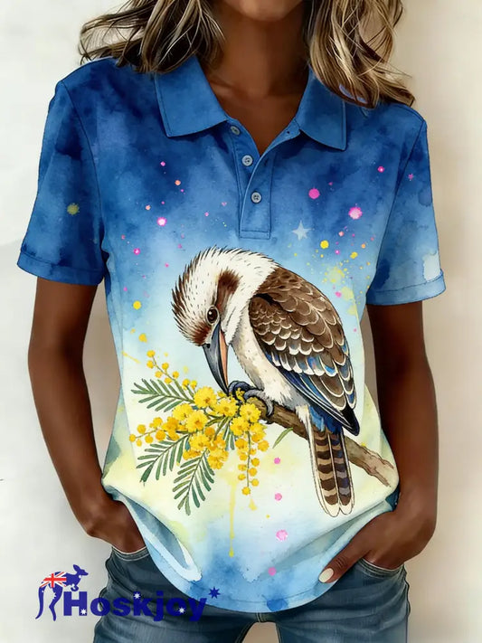 Women’s Retro Australian Laughing Kookaburra Casual Comfortable Short Sleeve T-Shirt Blue / S