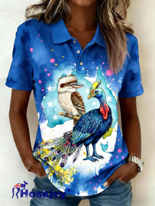 Women’s Retro Australian Lyrebird Laughing Kookaburra Casual Comfortable Short Sleeve T-Shirt Blue / S