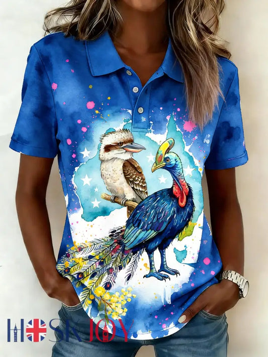 Women’s Retro Australian Lyrebird Laughing Kookaburra Casual Comfortable Short Sleeve T-Shirt Blue / S