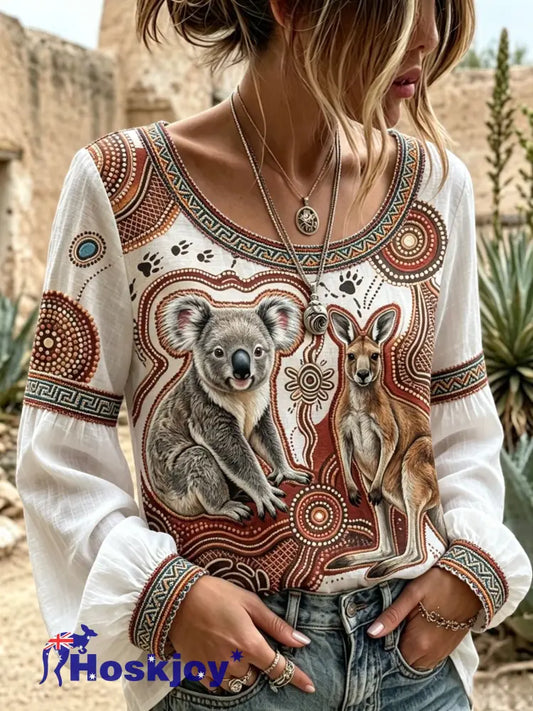 Women’s Retro Australian NAIDOC Week Art Printed Top - White / S