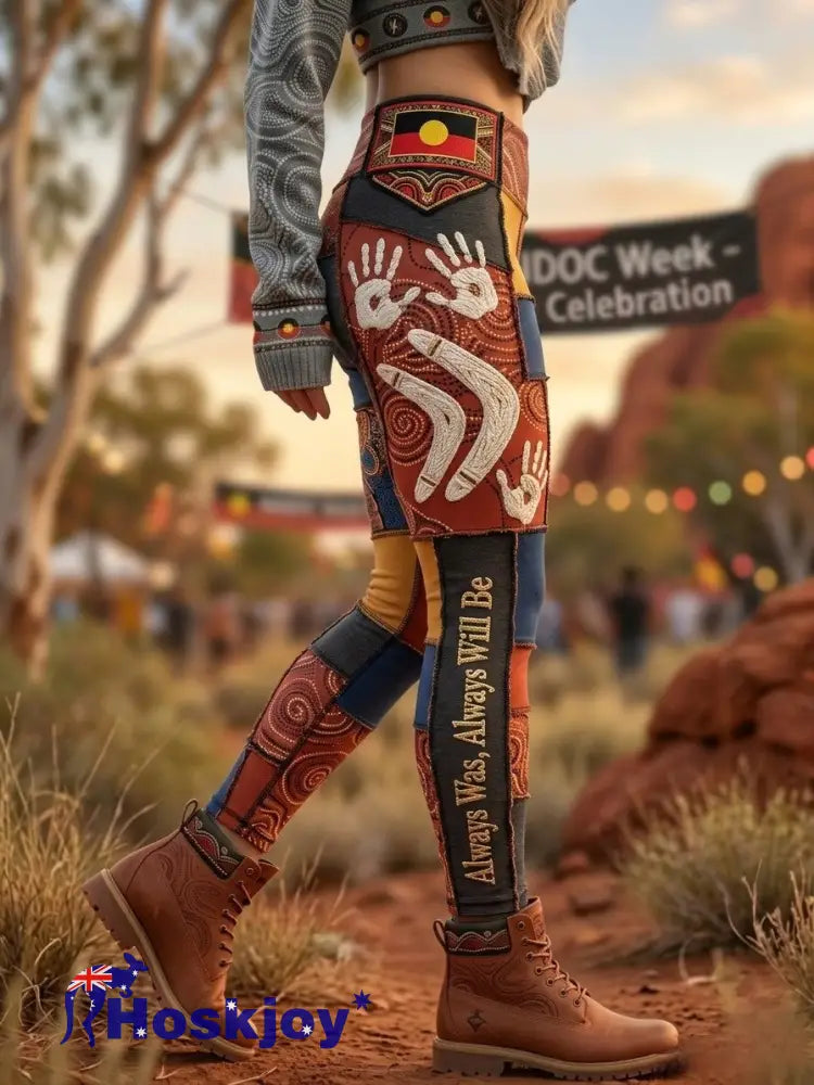 Women’s Retro Australian NAIDOC Week Deadly Pride Art Sports Stretch Leggings - Brown / S