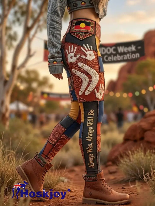 Women’s Retro Australian NAIDOC Week Deadly Pride Art Sports Stretch Leggings - Brown / S