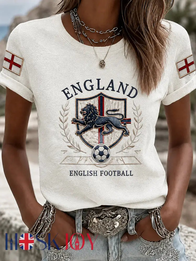 Women’s Retro England Football Fan Art Print Casual T-shirt - A / S