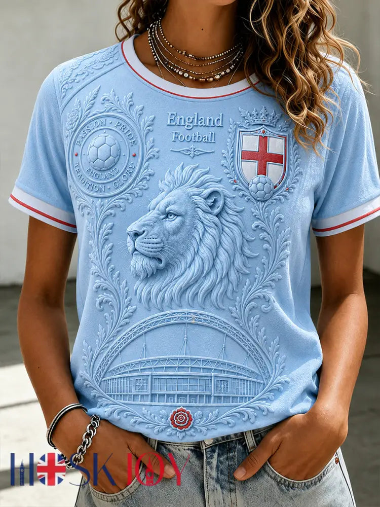 Women’s Retro England Football Fan Art Print Casual T-shirt - A / S