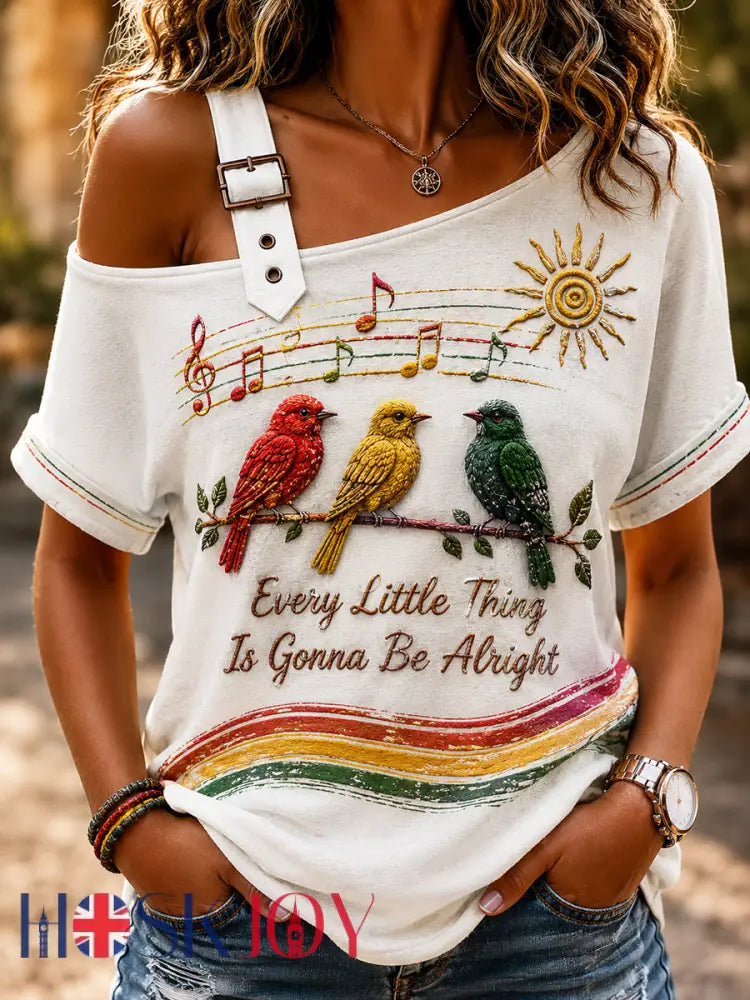 Women’s Retro Reggae Bird Off-the-Shoulder T-Shirt - As picture / S