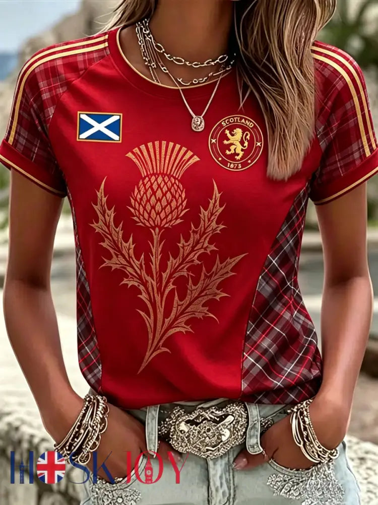 Women’s SCOTLAND Printed round neck short sleeve T-shirt - Red / S