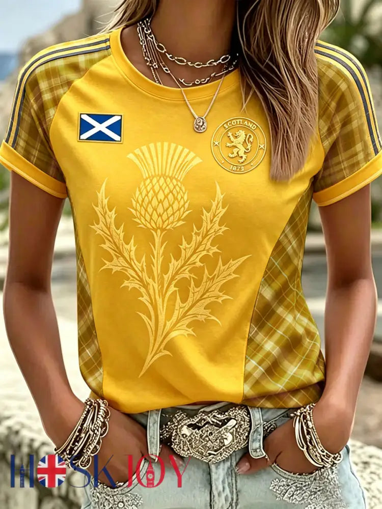 Women’s SCOTLAND Printed round neck short sleeve T-shirt - Yellow / S