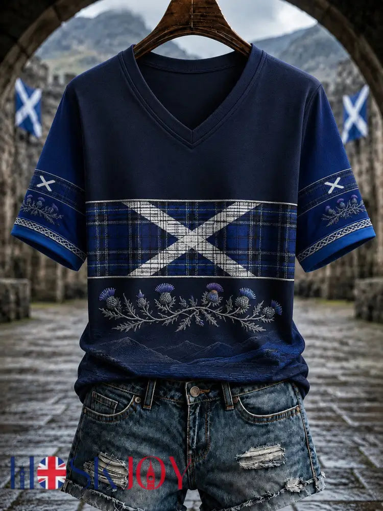 Women’s Scotland St. Andrew’s Day Printed V-neck T-shirt - As picture / S