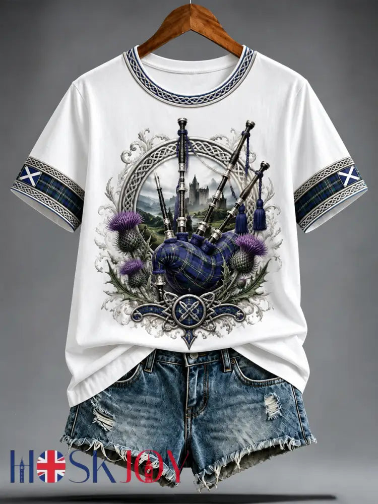 Women’s Scottish bagpipe print short-sleeved T-shirt - As picture / S