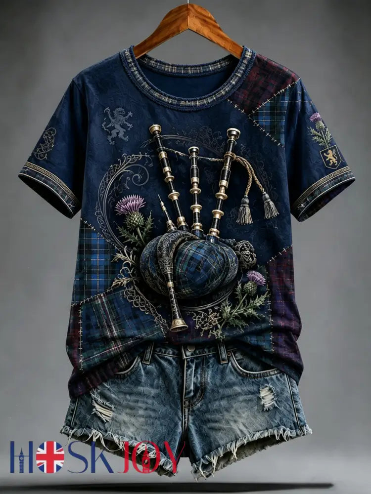 Women’s Scottish bagpipe print short-sleeved T-shirt - As picture / S