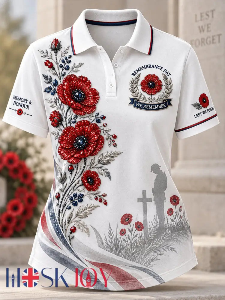 Women’s Short-Sleeve Polo Shirt With Remembrance Day Commemorative Print - A / S