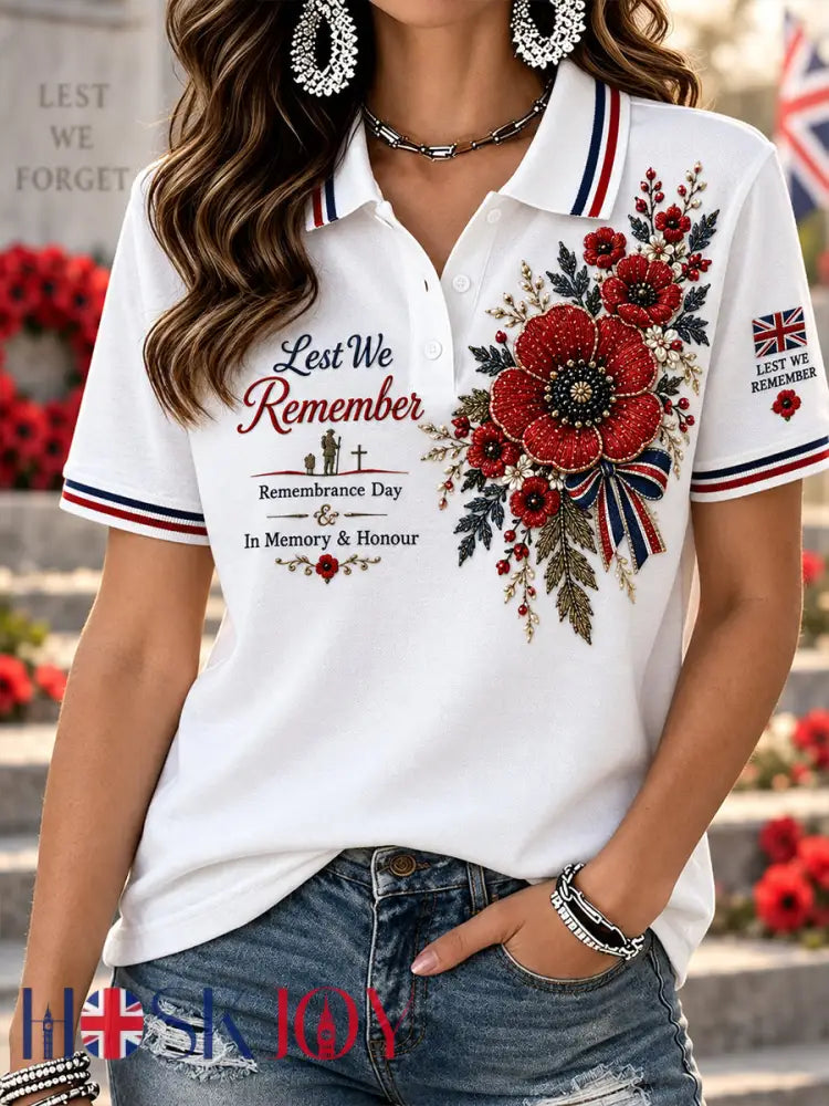 Women’s Short-Sleeve Polo Shirt With Remembrance Day Commemorative Print - A / S