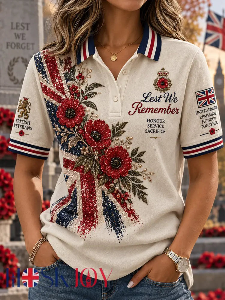 Women’s Short-Sleeve Polo Shirt With Remembrance Day Commemorative Print - A / S