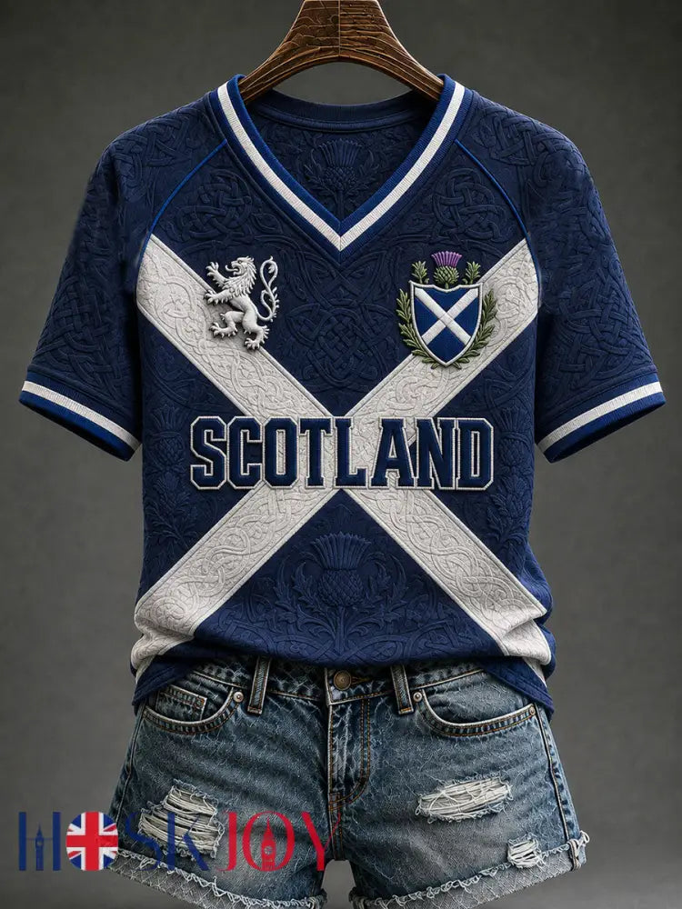 Women’s St Andrew’s Day Print V-neck T-shirt - Deep Blue / S