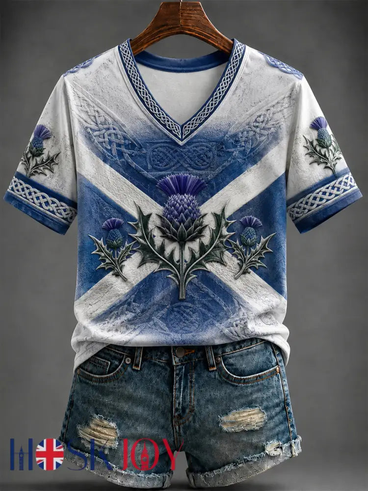 Women’s St Andrew’s Day Printed V-neck T-shirt - As picture / S