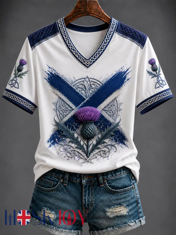 Women’s St Andrew’s Day Printed V-neck T-shirt - As picture / S