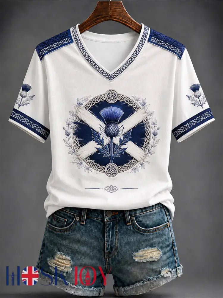 Women’s St Andrew’s Day Printed V-neck T-shirt - As picture / S