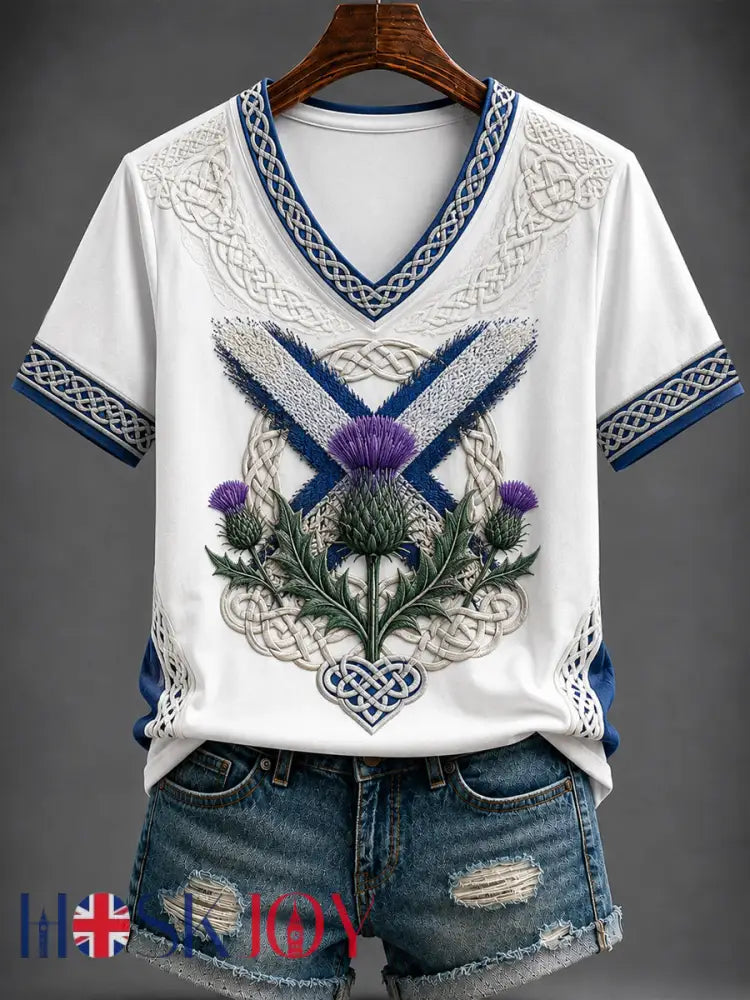 Women’s St Andrew’s Day Printed V-neck T-shirt - As picture / S